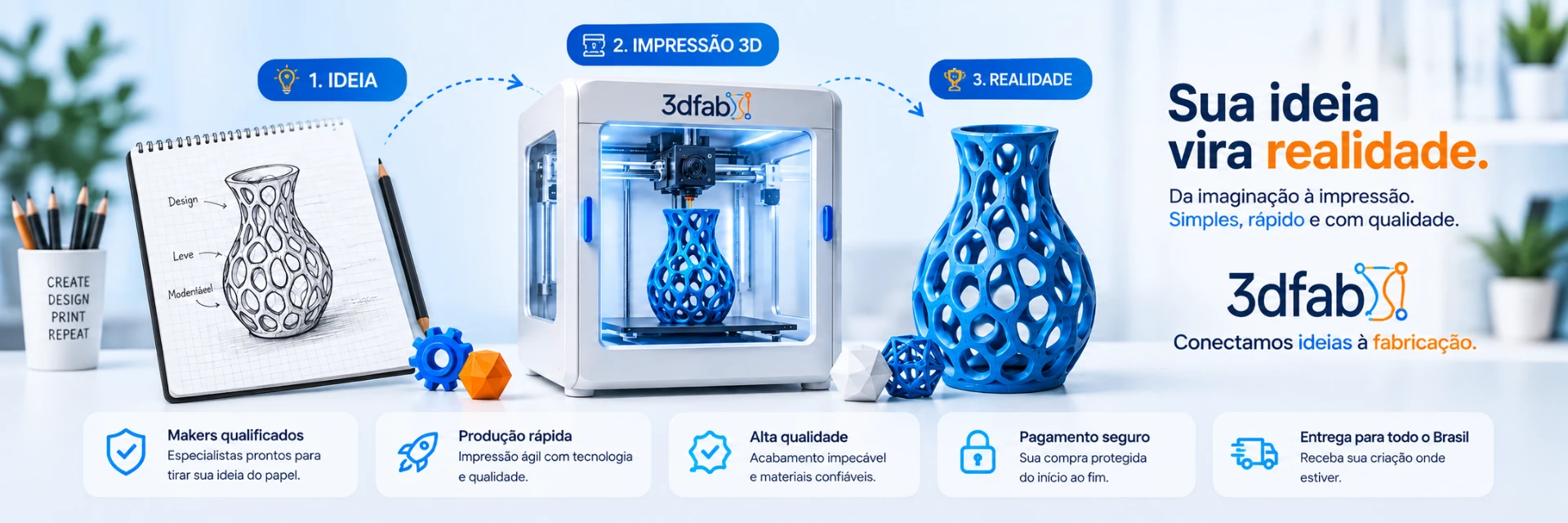 Sua ideia vira realidade — da imaginação à impressão. Simples, rápido e com qualidade.